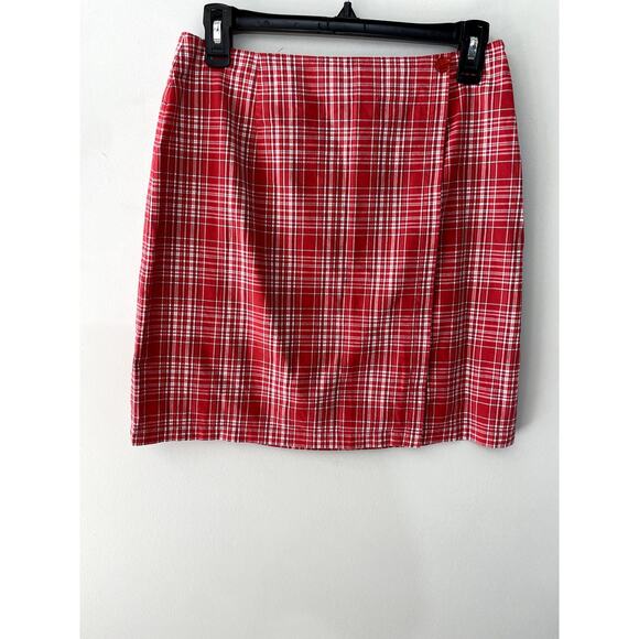 Vintage 90's Norton Studio Petites Red Plaid Lightweight Mini Skirt Sz 6P - Picture 2 of 9